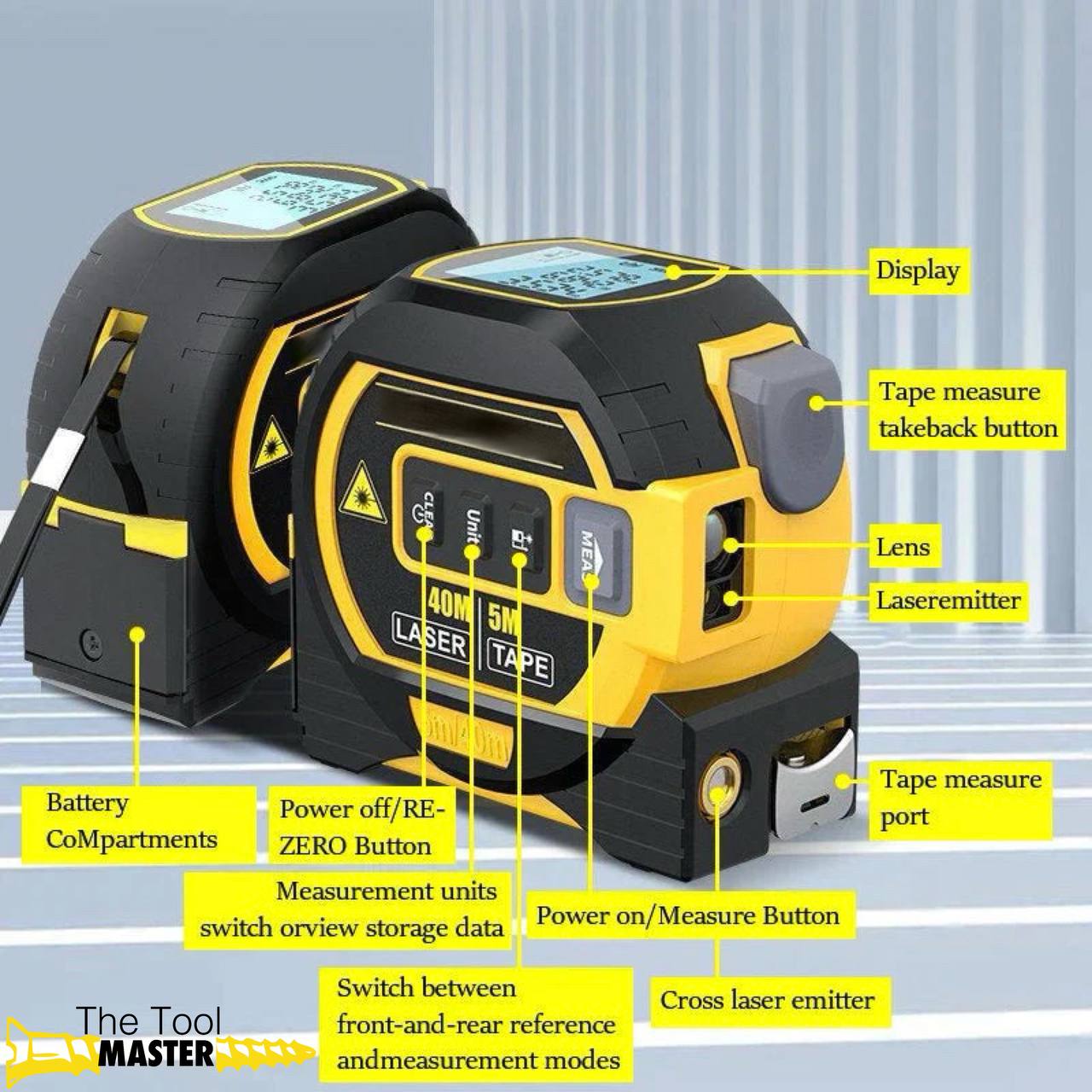 The Tool Master™ 3-in-1 Infrared Laser Tape Measure
